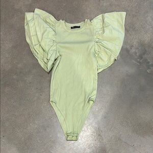 Zara Green Ruffled Sleeve Bodysuit Top